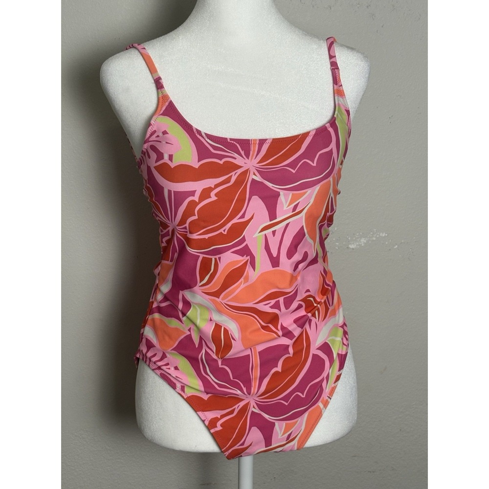 Old Navy Floral‎ One Piece Swimsuit Medium Pink Orange Tropical Beach Pool M - Picture 2 of 8